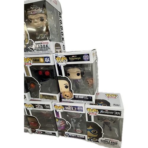 48 - Selection of 11 small boxed  Funko Pop mainly Marvel figures to include Avengers, Ant man etc