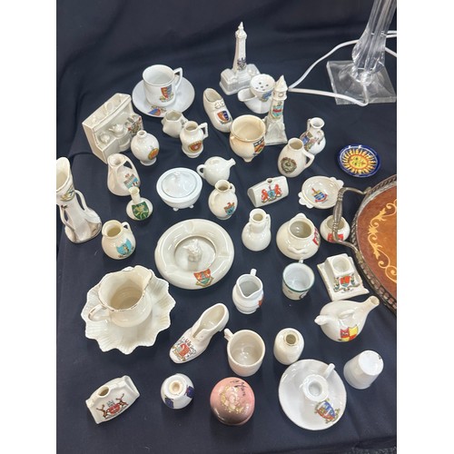 143 - Selection of miscellaneous includes lamp, crested china, vintage telephone etc