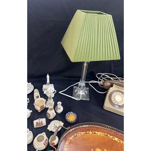 143 - Selection of miscellaneous includes lamp, crested china, vintage telephone etc