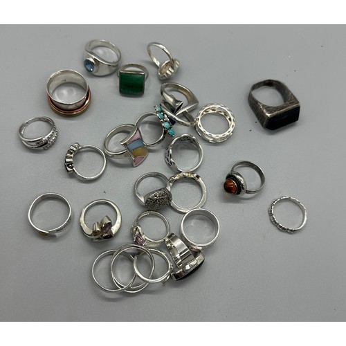 469 - Selection of silver rings includes topaz, enamel, garnet etc