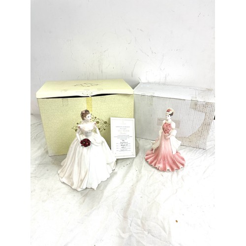 579 - Two Coalport lady figures with box, includes Her Hearts Desire and ladies of fashion Sue