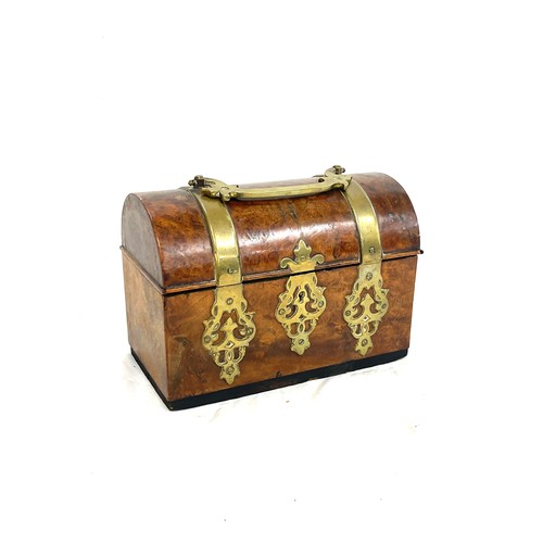 562 - Victorian walnut brass bound casket, approximate measurements: Height  5 inchesWidth 6.5 inches