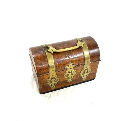 562 - Victorian walnut brass bound casket, approximate measurements: Height  5 inchesWidth 6.5 inches