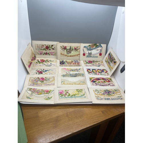 563 - Large selection of vintage silk greetings cards, dating back to 1920s