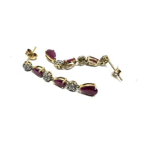 158 - 9ct gold ruby & diamond drop earrings (1.6g)