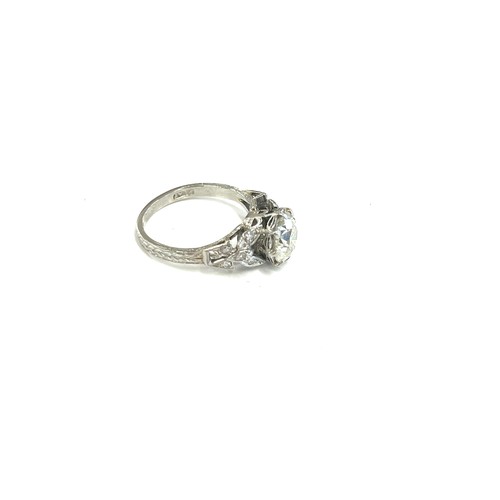 479 - Hallmarked ladies platinum deco style old cut diamond set ring with diamond shank, center diamond me... 