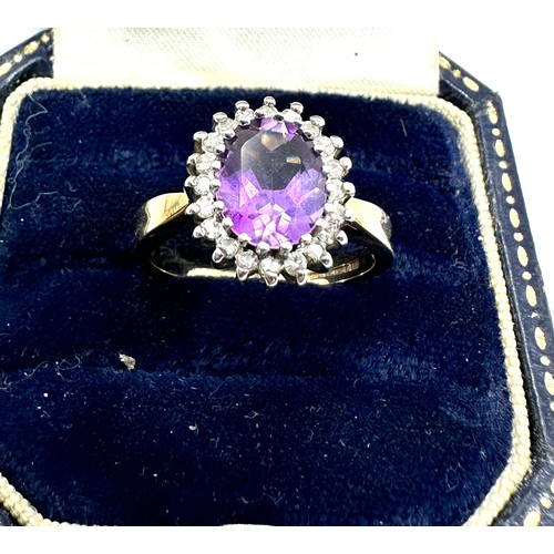 79 - 9ct gold amethyst & diamond cluster ring (2.8g)