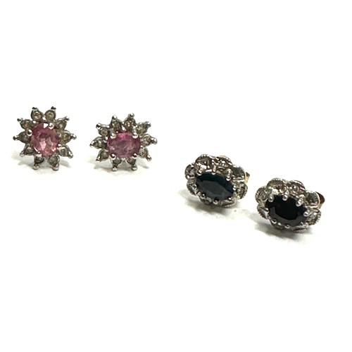 95 - 2x 9ct gold ruby, sapphire & diamond cluster earrings (2.5g)