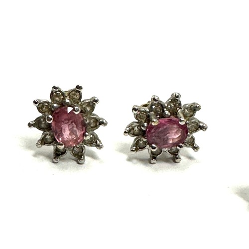 95 - 2x 9ct gold ruby, sapphire & diamond cluster earrings (2.5g)