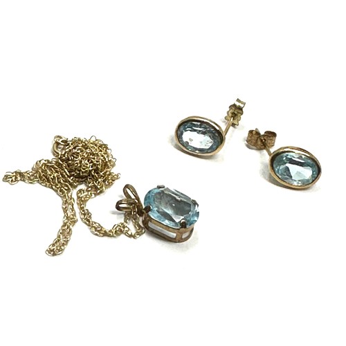 106 - 2x 9ct gold blue topaz earrings & necklace set (1.8g)