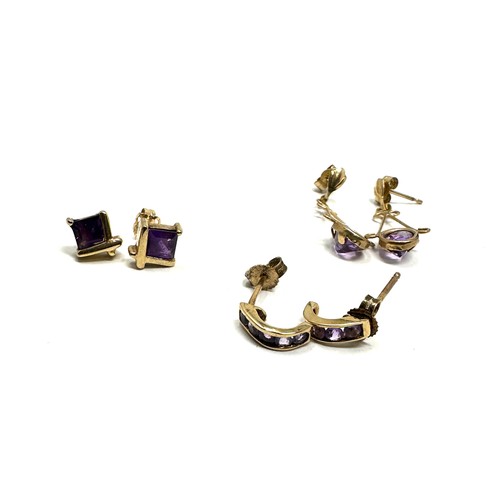 97 - 3x 9ct gold amethyst earrings (2.6g)