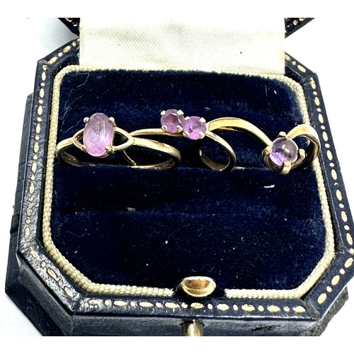 108 - 3x 9ct gold amethyst rings (1.9g)