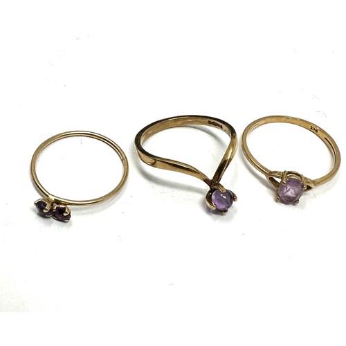 108 - 3x 9ct gold amethyst rings (1.9g)