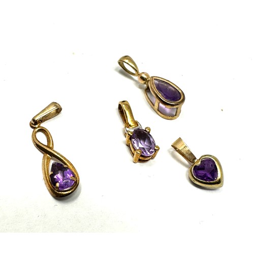 107 - 4x 9ct gold amethyst pendants (1.1g)