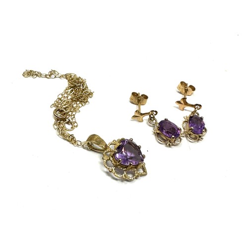 110 - 2x 9ct gold amethyst earrings & necklace (1.8g)