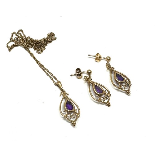 94 - 2x 9ct gold amethyst earrings & necklace set (2.8g)