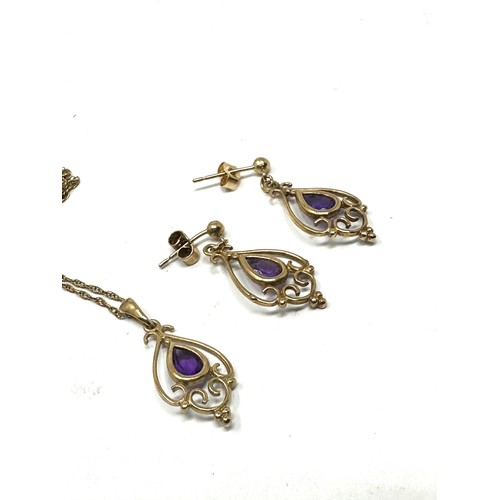 94 - 2x 9ct gold amethyst earrings & necklace set (2.8g)