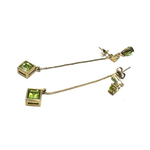 133 - 9ct gold green gemstone interchangeable drop earrings (3.9g)