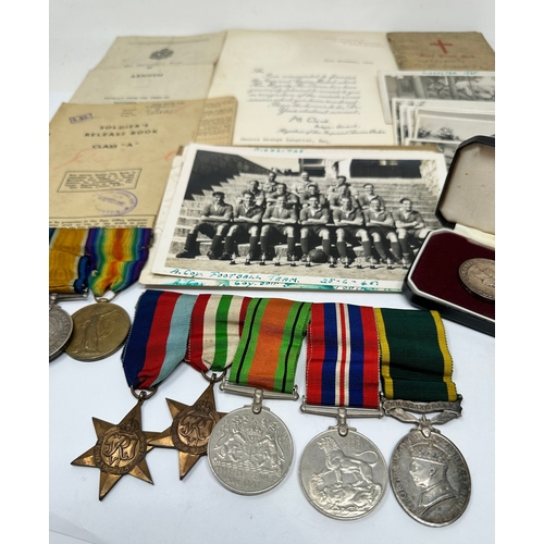 407 - WW1-WW2 Family medal groups & original paperwork & photos ww1 trio to 12637 pte w.g Langrish dorset ... 