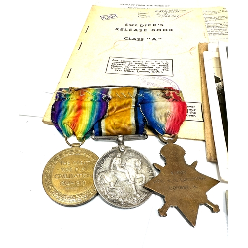 407 - WW1-WW2 Family medal groups & original paperwork & photos ww1 trio to 12637 pte w.g Langrish dorset ... 