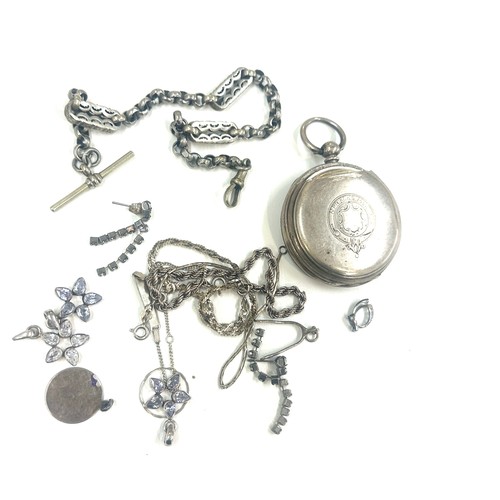 572 - Selection of silver miscellaneous items to include pocket watch, bracelet etc