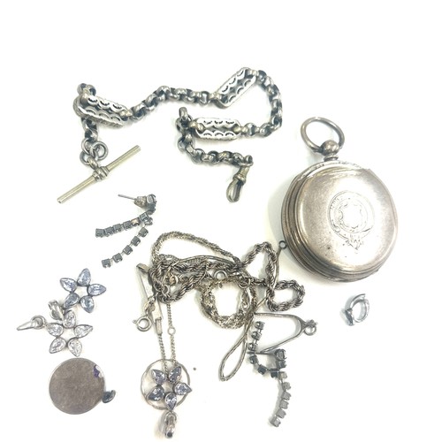 572 - Selection of silver miscellaneous items to include pocket watch, bracelet etc