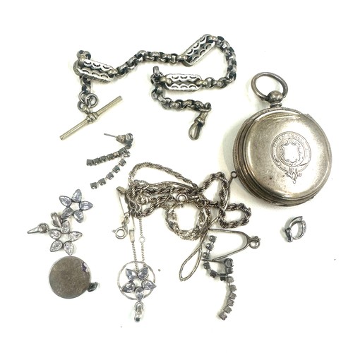 572 - Selection of silver miscellaneous items to include pocket watch, bracelet etc