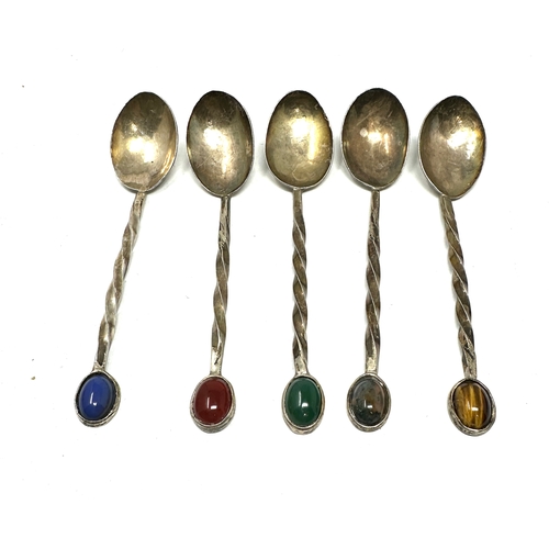 67 - 5 silver stone set tea spoons