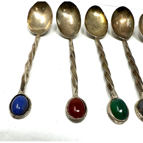 67 - 5 silver stone set tea spoons