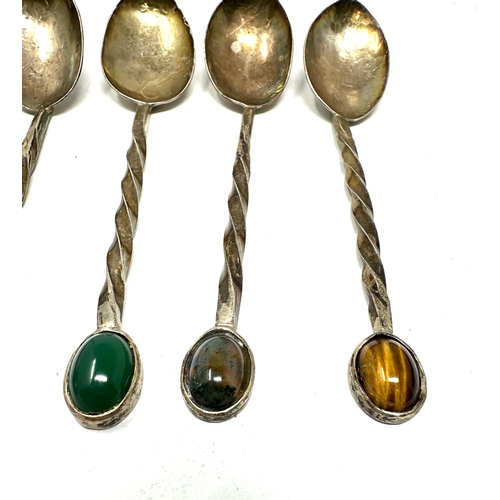 67 - 5 silver stone set tea spoons