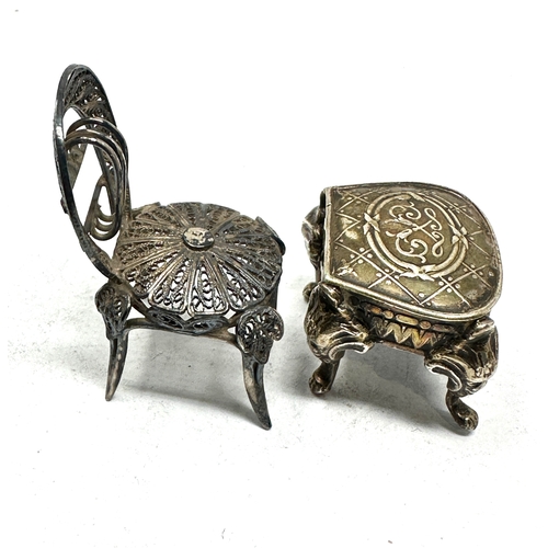 59 - Antique silver miniature chair & stool