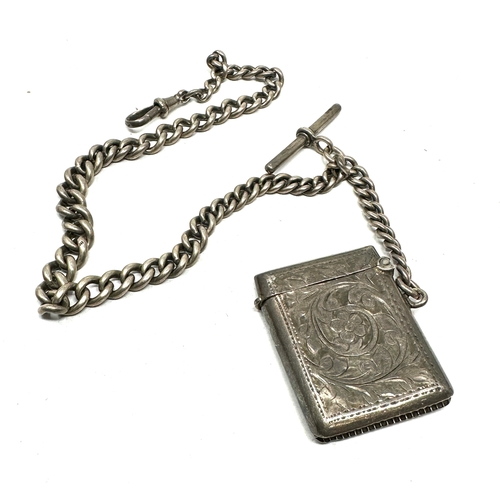 63 - antique silver albert watch chain & vesta case