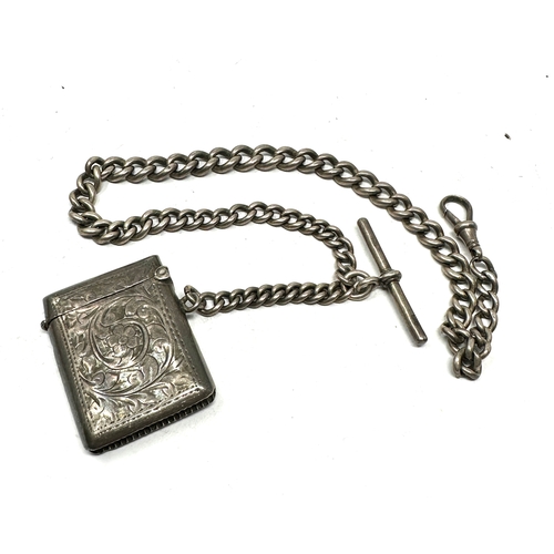 63 - antique silver albert watch chain & vesta case