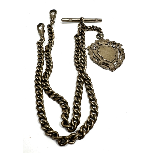 23 - Antique silver double albert watch chain & fob 58g