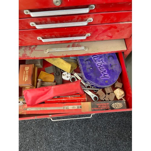 367 - Red Beach industrial metal 5 drawer, 2 compartment steel roll cabinet