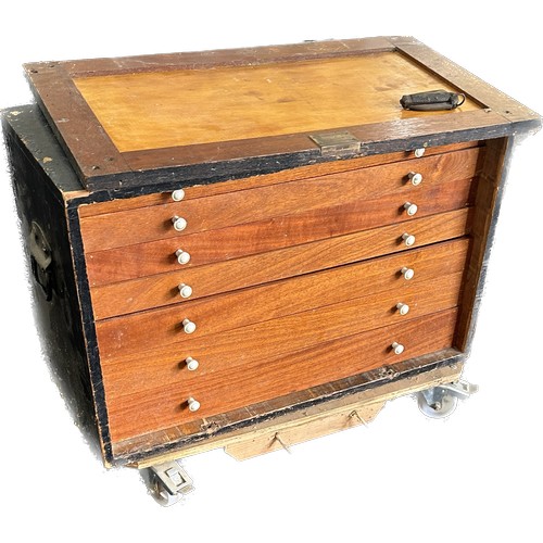 345 - 7 drawer large wooden toolbox, with some contents, approximate measurements Height 24, Width 30 inch... 