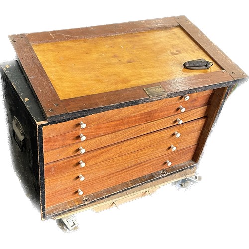 345 - 7 drawer large wooden toolbox, with some contents, approximate measurements Height 24, Width 30 inch... 