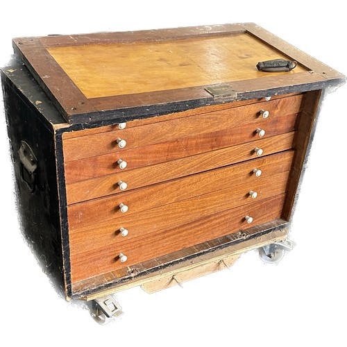 345 - 7 drawer large wooden toolbox, with some contents, approximate measurements Height 24, Width 30 inch... 