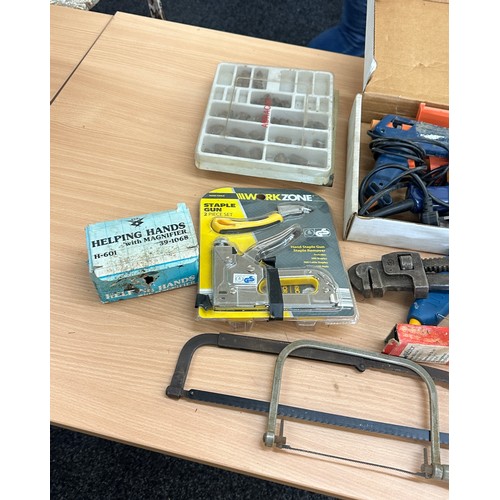 347 - Large selection of tools includes glue guns, staplers etc