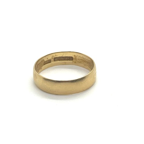 503 - 18ct gold wedding band, ring size R  Weight 3.6g