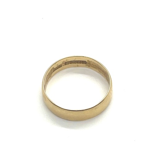 503 - 18ct gold wedding band, ring size R  Weight 3.6g