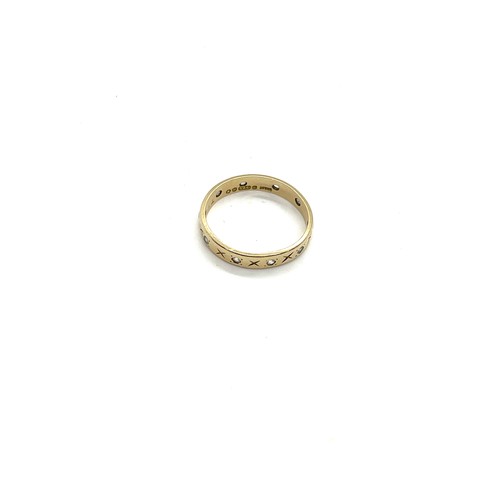 498 - Ladies 9ct stone set wedding band, missing small stone, ring size: H/I, approximate overall weight 1... 