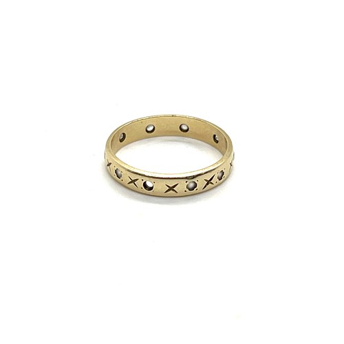 498 - Ladies 9ct stone set wedding band, missing small stone, ring size: H/I, approximate overall weight 1... 