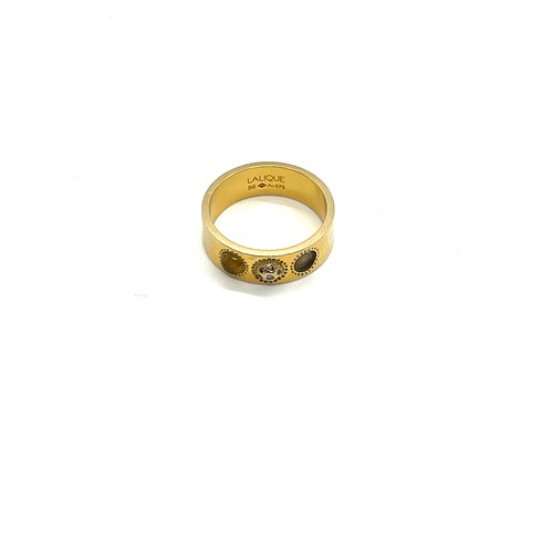 504 - 9ct gold, diamond and glass Lalique ladies ring, missing glass stone / piece, ring size P, overall w... 