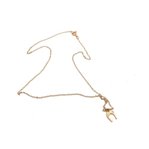 489 - 14ct gold horseshoe pendant and chain, overall weight 3g, chain length 24cm