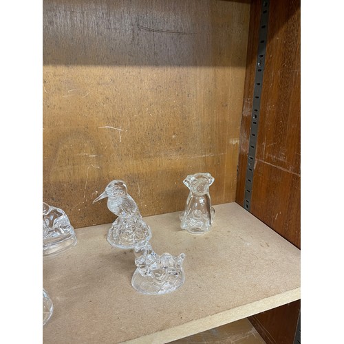 59 - Selection of assorted glass figures includes signed paper weight, Durand etc