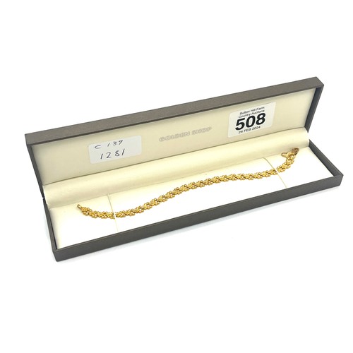 508 - 22ct gold ladies bracelet, with a repaired clasp which is 9ct gold, overall weight 12.4g, length 20c... 