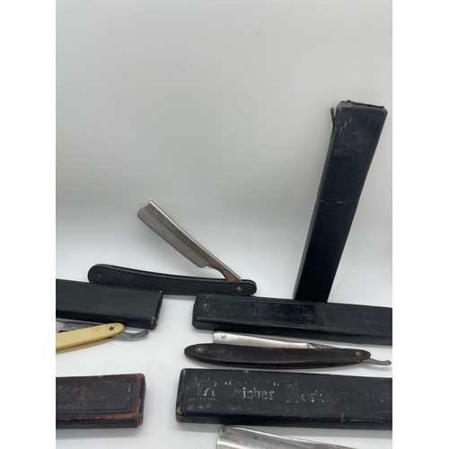 462 - Selection of 7 cased cut throat razors