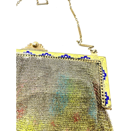 2 - Art deco enamel gold gilt metal chainmail bag the bag measures approz 14cm drop by 12.5cm weight 114... 