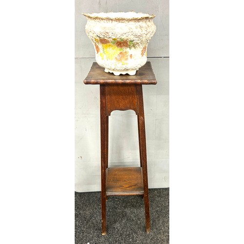 410 - Jardiniere and plant stand, height of plant stand 36 inches tall